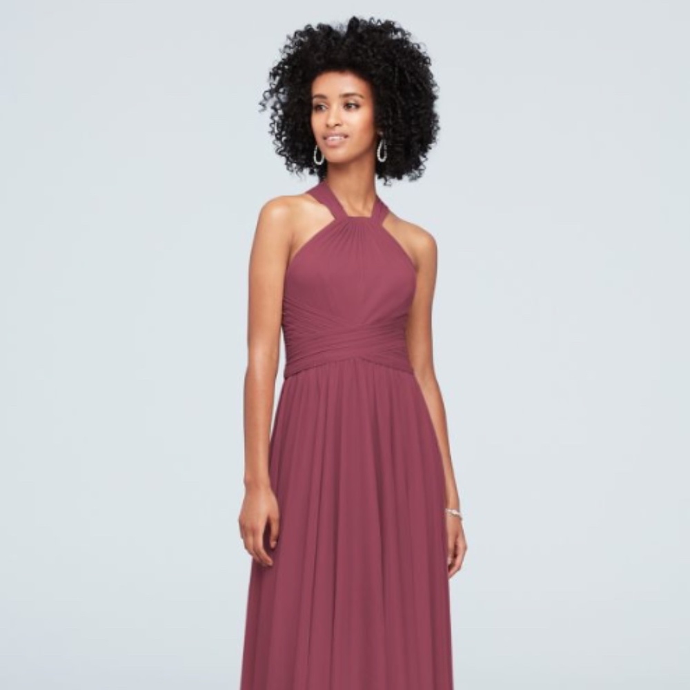 Size 8 Chianti David's Bridal Mesh Bridesmaid Dress with High-Neck Halter